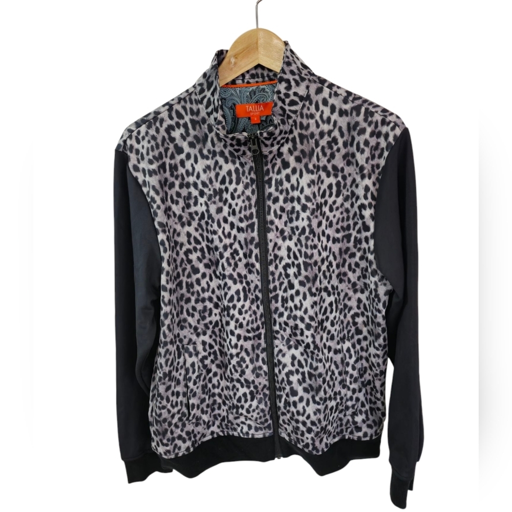 TALLIA Men's Animal Print Bomber Light Jacket Black Gray Size Small